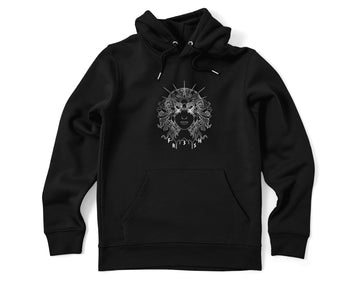 Black hoodie, fr3sh x gaia hoodie, Stanley/Stella cruiser hoodie, greek mythology design, gaia clothing, gaia design, hoodie with gaia design, ancient fashion, streetwear hoodie